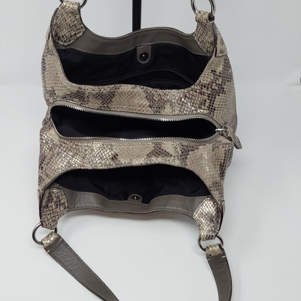 Coach Python Print Leather Hobo Shoulder Bag Gray Snake Embossed Purse - Picture 6 of 10